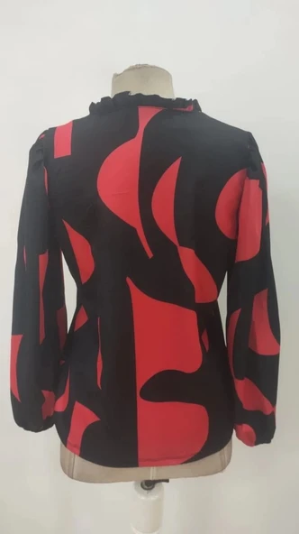 MDB Kadın Uzun Kollu V Yakalı Desenli Modal Bluz - Resim 7