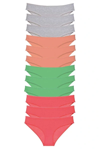 LitaeTrend 12 adet Süper Eko Set Likralı Kadın Slip Külot Gri Pudra Yeşil Fuşya ürün görseli 1