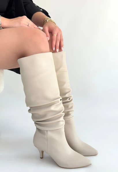 Zelya Bej Cilt Topuklu Çizme - Resim 2