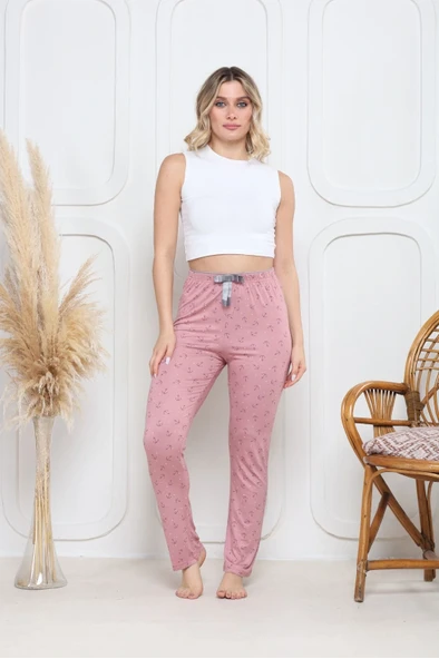 Viskon likralı alt pijama demir pembe baskı desenli q6018 - Resim 3