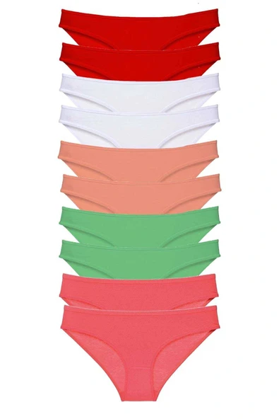 LitaeTrend 10 adet Süper Eko Set Likralı Kadın Slip Külot Kırmızı Beyaz Pudra Yeşil Fuşya ürün görseli 1