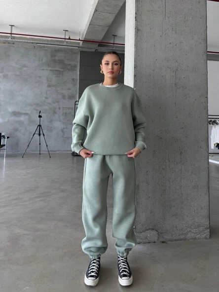 3 iplik şardonlu Lastik paça eşofman mint p510439 - Resim 2