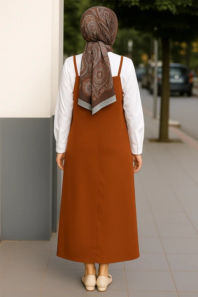 Kadın Kahverengi Basic Ayarlanabilir Askılı Jile Elbise - Şık, Rahat ve 4 Mevsim Kullanıma Uygun - Resim 2