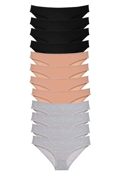 LitaeTrend 12 adet Süper Eko Set Likralı Kadın Slip Külot Siyah Ten Gri ürün görseli 1