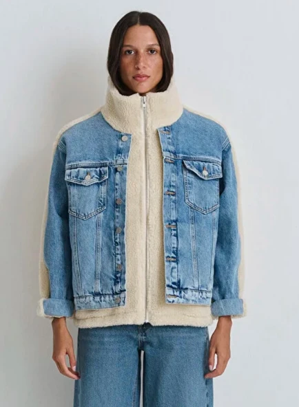 Mavi M1110278 Rubina 90lar Suni Kürklü Jean Ceket Kadın Mont - Resim 3