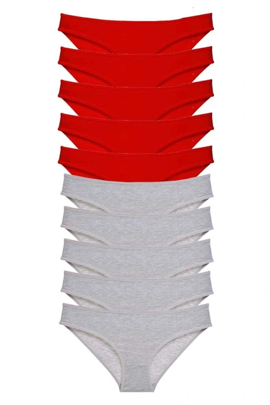 LitaeTrend 10 adet Süper Eko Set Likralı Kadın Slip Külot Kırmızı Gri ürün görseli 1