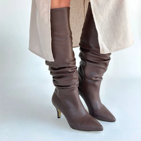 Zelya Kahverengi Cilt Topuklu Çizme - Resim 4