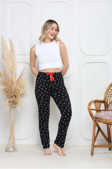 Viskon likralı alt pijama demir siyah baskı desenli q6018 - Resim 2