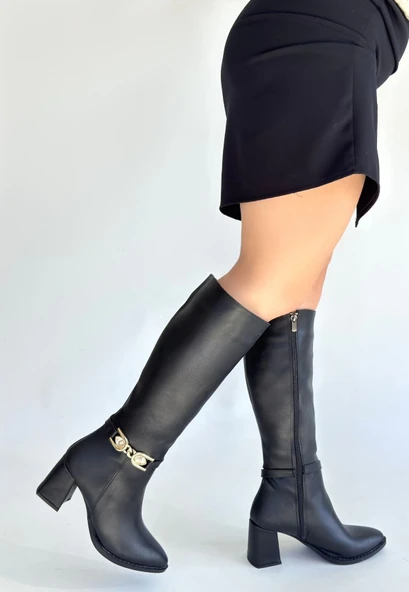 Mooni Siyah Cilt Topuklu Çizme ürün görseli 1