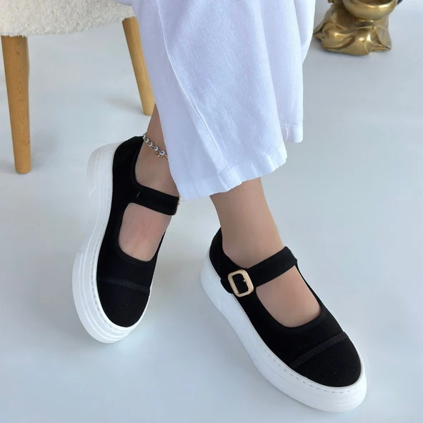 Lunni Siyah Keten Spor Ayakkabı - Resim 4