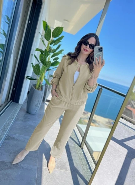 MDB Kadın Uzun Kollu önden Fermuarlı Modal Ceket Ve Pantolon Ikili Takım ürün görseli 1