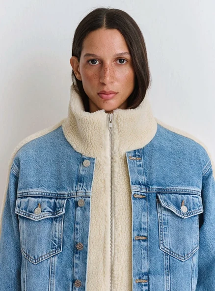 Mavi M1110278 Rubina 90lar Suni Kürklü Jean Ceket Kadın Mont - Resim 21
