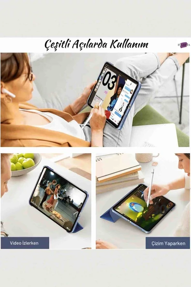 Galaxy Tab S10 FE Uyumlu 10.9" Katlanabilen Standlı Smart Cover Akıllı Tablet Kılıfı - Resim 9