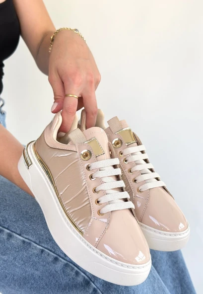 Hley Bej Rugan Paraşüt Detaylı Bağcıklı Spor Ayakkabı ürün görseli 1