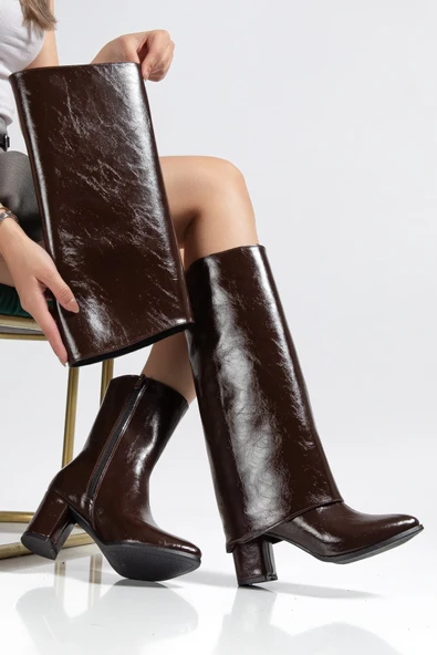 Wila Kahverengi Parlak Topuklu Tak Çıkar Çizme ürün görseli 1