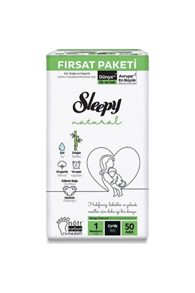 SLEEPY 50 Lİ  Natural 1 Numara Yenidoğan 50'li Bebek Bezi - Resim 2