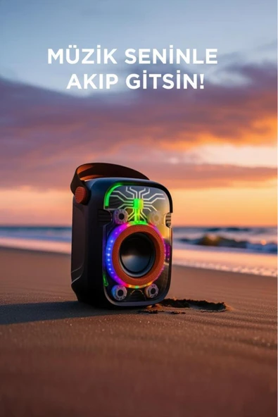 D77 Taşınabilir Bluetooth Hoparlör 10W RGB Işıklı Güçlü Baslı - Resim 2