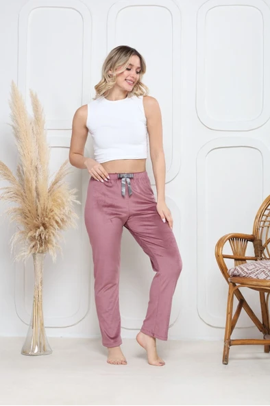 Kadife pijama altı pembe q7013 ürün görseli 1