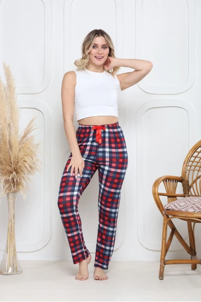 Viskon likralı alt pijama küçük ekose baskı desenli q6018 ürün görseli 1