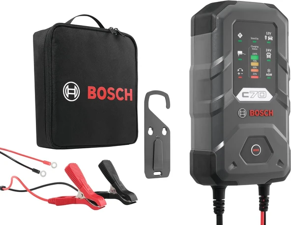 Bosch C70 Akü Şarj Cihazı | 10A – 12V/24V | 300 Ah Kapasiteli | Tam Otomatik Akü Bakım Cihazı | - Resim 3