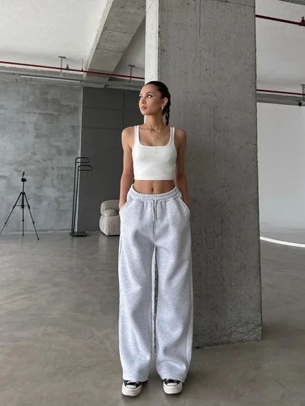 3 iplik şardonlu oversize eşofman gri - Resim 2