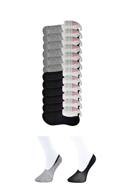 LitaeTrend Siyah ve Gri Kadın Babet Çorap 12 çift ürün görseli 1