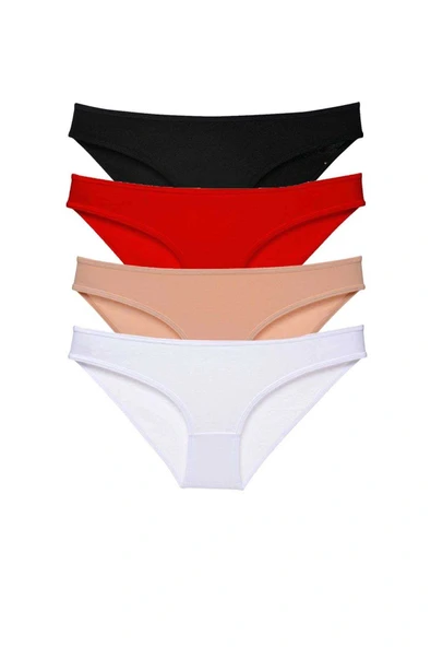 LitaeTrend 4 adet Süper Eko Set Likralı Kadın Slip Külot Siyah Kırmızı Ten Beyaz ürün görseli 1
