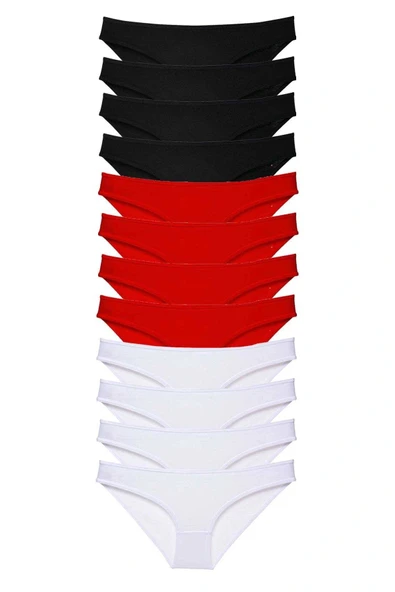 LitaeTrend 12 adet Süper Eko Set Likralı Kadın Slip Külot Siyah Kırmızı Beyaz ürün görseli 1