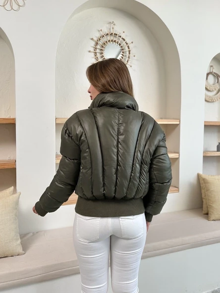 Puffer kısa mont haki st25534 - Resim 3