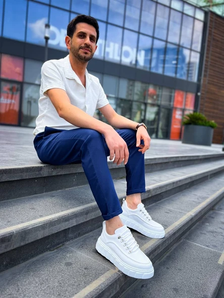 KB-X10 Kuback Beyaz Cilt  Beyaz Yüksek Taban Günlük Spor Ayakkabı - Resim 5