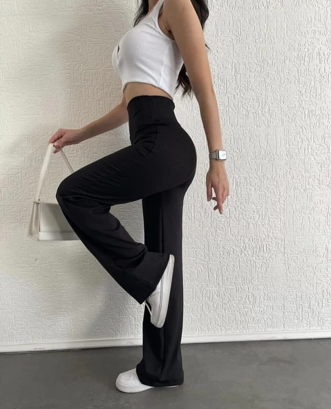 fitilli palazzo pantolon siyah ürün görseli 1