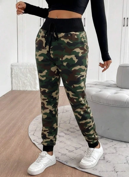 Kadın Yüksek Bel Bağcıklı Desenli Iki Iplik Pantolon - Resim 4