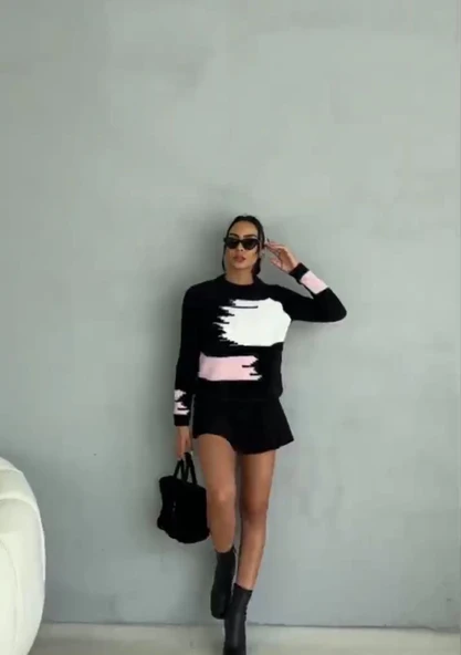 Bıyıklı triko kazak siyah - Resim 2