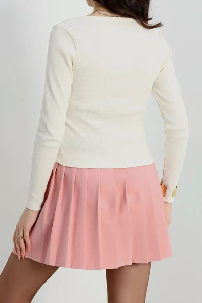 U yaka kaşkorse bluz beyaz A132 - Resim 5