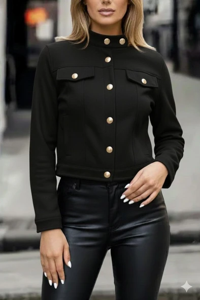 Kadın Uzun Kollu Yakadan Ve önden Düğmeli Süet Kısa Ceket ürün görseli 1