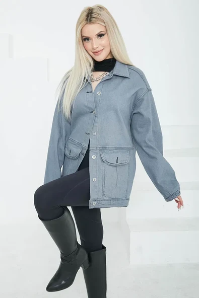 Kadın Oversize Körüklü Cep Kot ürün görseli 1