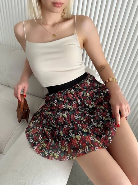 Baskılı astarlı mini etek - Resim 3