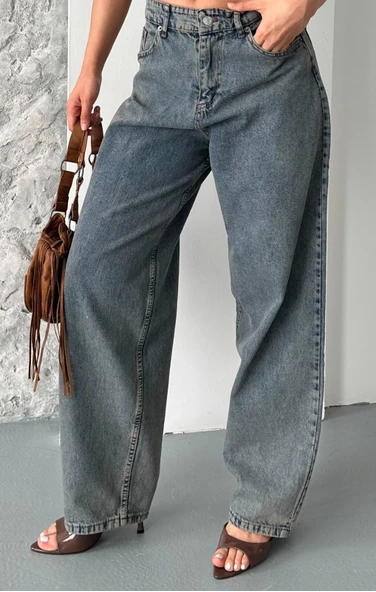 Baggy kar yıkama eskitme kahve jeans pantolon d2007 - Resim 4