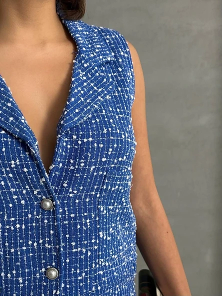 Yelekli şort takım saks - Resim 6