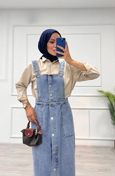 Etekli salopet enzim süper taş yıkama buz mavi d 2521 - Resim 5