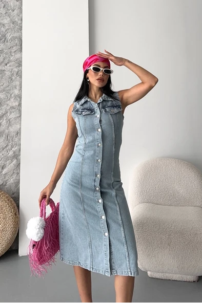 Sıfır kol kar yıkama tunik ceket mavi d2520 ürün görseli 1