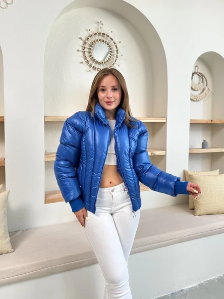 Puffer kısa mont mavi st25534 - Resim 7