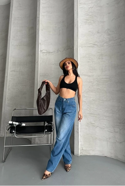 Baggy süper taş bıyık yıkama mavi jeans pantolon d2007 - Resim 5