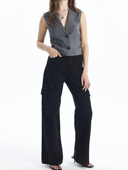 Kargo cep jeans pantolon siyah - Resim 2