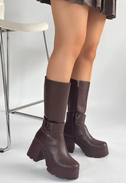 Moki Kahverengi Cilt Topuklu Çizme ürün görseli 1