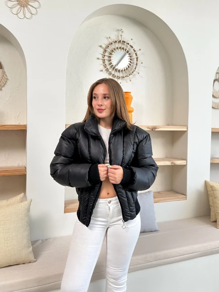Puffer kısa mont siyah st25534 - Resim 3