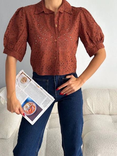 Brodeli crop gömlek s1023 - Resim 2