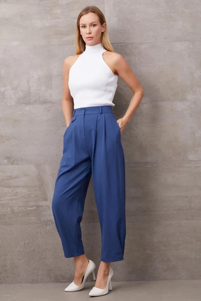 Paçası Düğmeli Yüksek Bel Pantolon - Resim 4