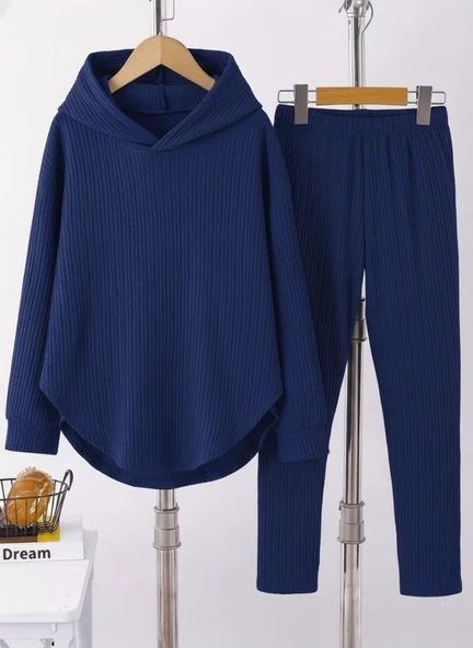 Kadın Uzun Kollu Kapşonlu Meloni Bluz Ve Pantolon Ikili Takım ürün görseli 1