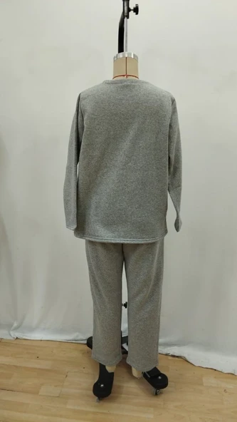 Kadın Uzun Kollu Yanları Nervurlu Viskon Iki Iplik Ve Pantolon Ikili Takım - Resim 7